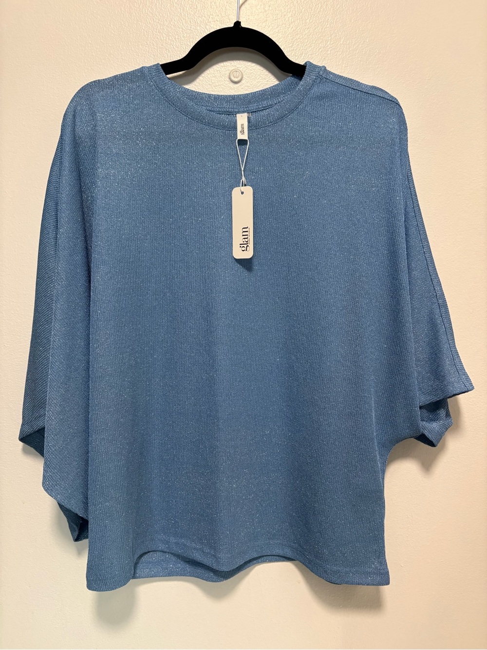 glam Light Blue Shimmer Knit Top NWT